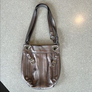 B. Makowsky Silver Shoulder Bag with Slouchy Hobo Style